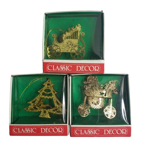 Vintage Brass Ornate Ornaments Set of 3 Made in Taiwan ROC - Picture 1 of 6